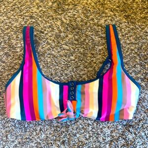 Colorful Stripe Tie Front Buttoned Padded Bikini Top